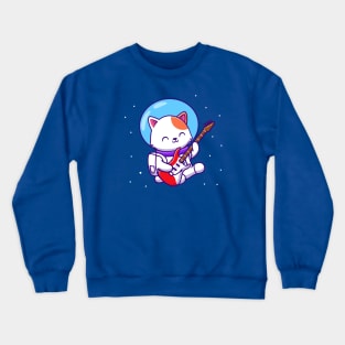 Cute Astronaut Cat Playing Guitar Crewneck Sweatshirt